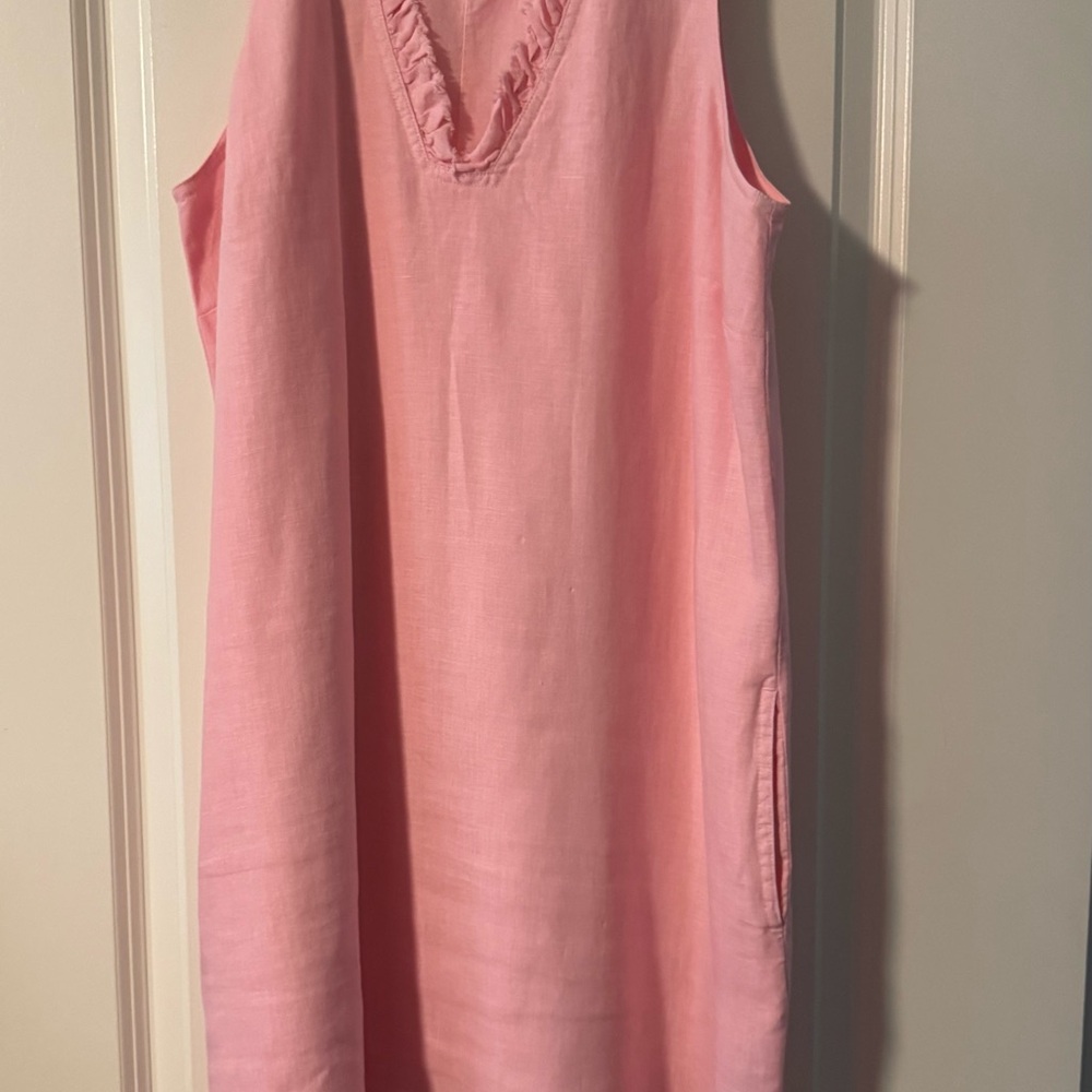 Tommy Bahama Pink Sleeveless Mini Dress with Ruffle V-Neck - Picture 2 of 4